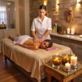 woman is getting massage hotel room