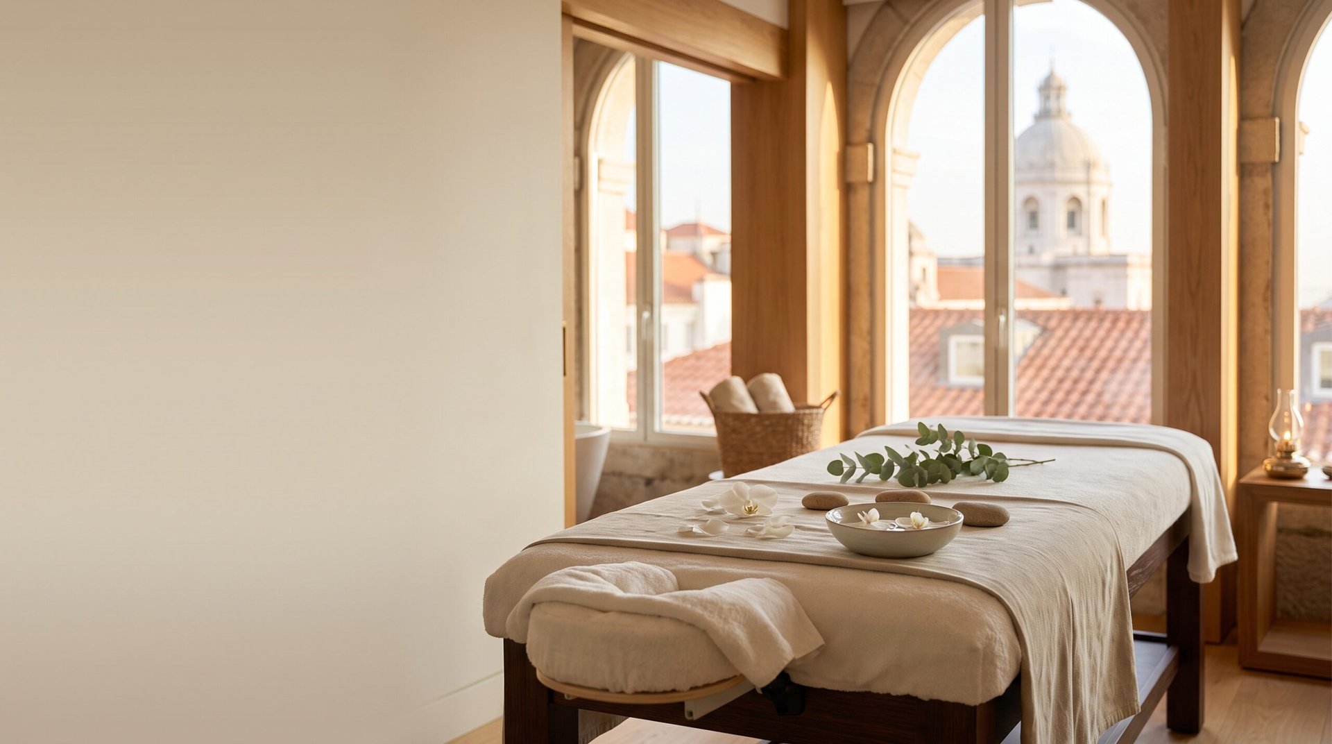 Melhor Spa em Lisboa: Como Escolher e Onde Ir | Thai Gold Massage Sala de tratamentos de um spa em Lisboa com toalhas dobradas e luz suave